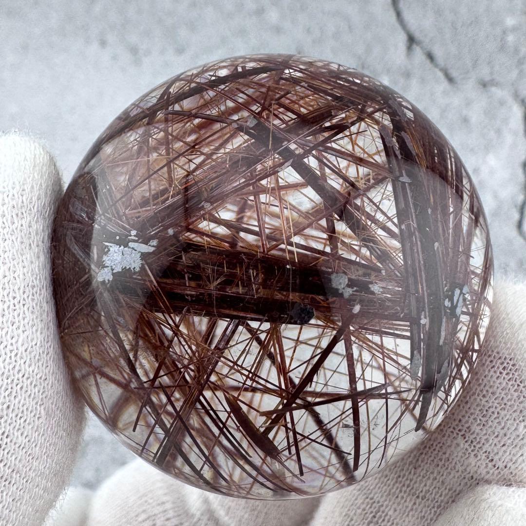 M-51タイチンルチル丸玉 ブロンズ太針高透明ルチルクォーツスフィア