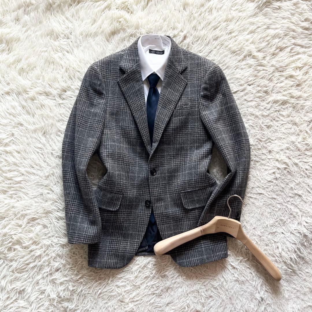 <美品>BOGLIOLI グレー チェック ウール ジャケット サイズ42 BOGLIOLI（ボリオリ） ウールフランネルグレンチェック柄4Bダブル