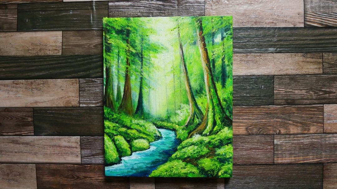 油絵 油彩 油彩画 絵 絵画 【新緑の渓谷】 - メルカリ
