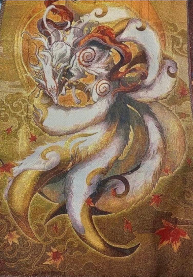 チベット タンカ 九尾の狐 きゅうび 開運 タペストリー A2サイズ 40×60