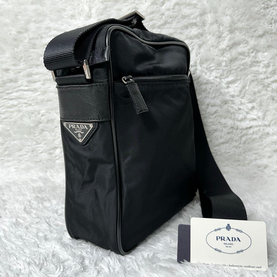 美品✨プラダ 白タグ25 三角口ゴ レザーナイロン ショルダーバッグ