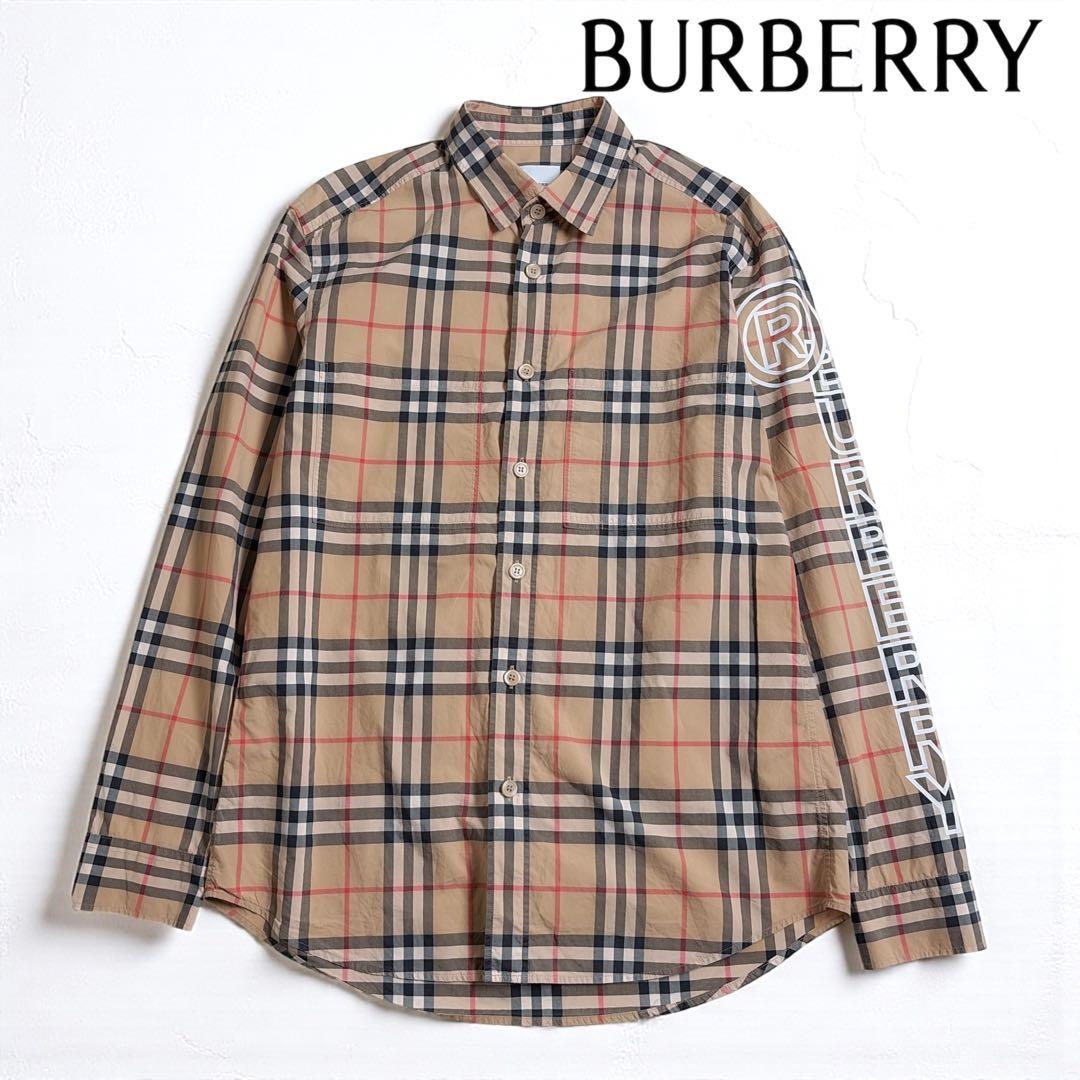 現行 美品 バーバリー ノバチェック 長袖シャツ M アームプリント