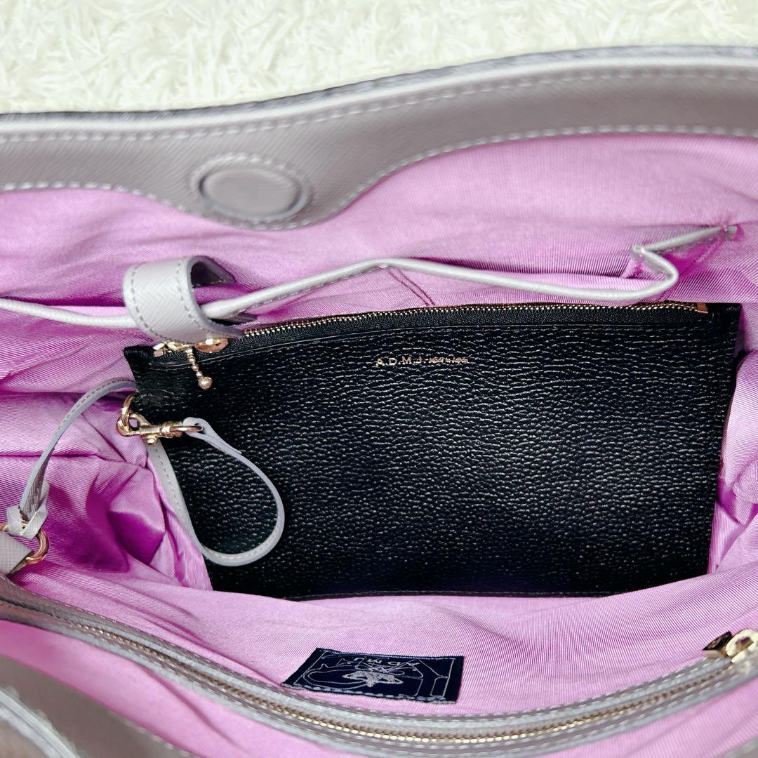 A.D.M.J 高級 本革 ワンショルダー 黒 シボ革 A4 ポーチ付 GC付き