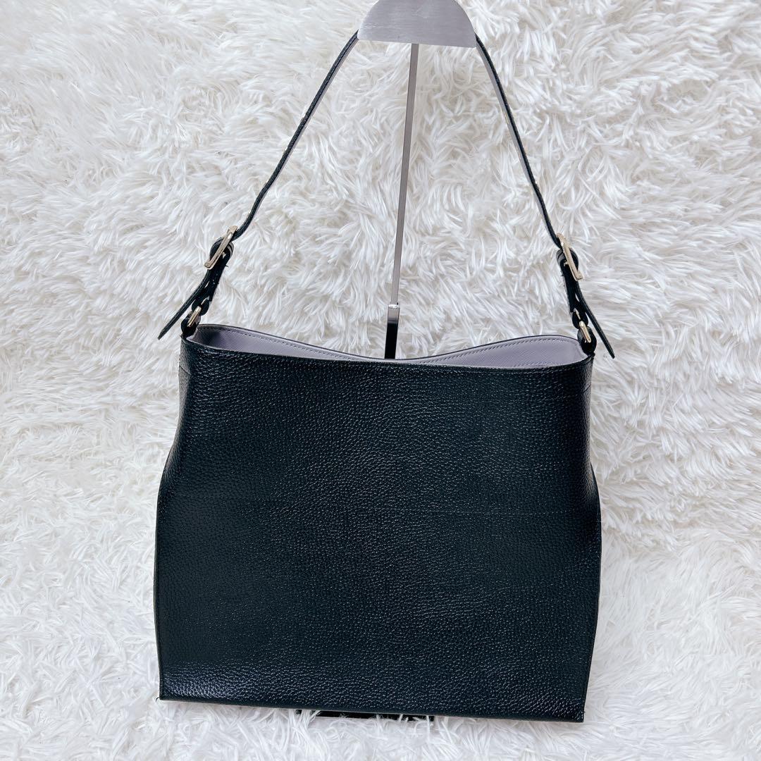 A.D.M.J 高級 本革 ワンショルダー 黒 シボ革 A4 ポーチ付 GC付き