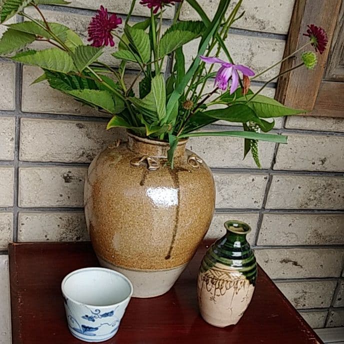 信楽(しがらき)*四耳(しじ)茶壺」焼小壺(高さ20cm) 骨董アンティーク