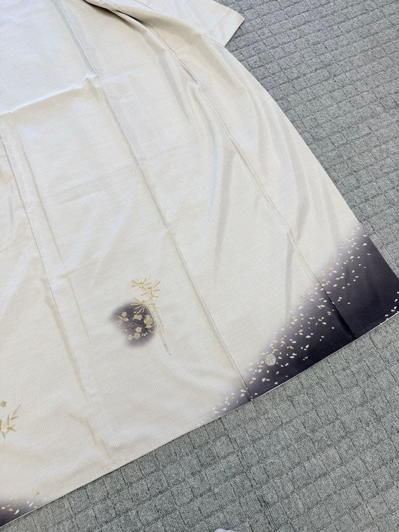 未使用 高級 訪問着 正絹 袷 白大島紬 刺繍 ホワイト 暈し染め パール