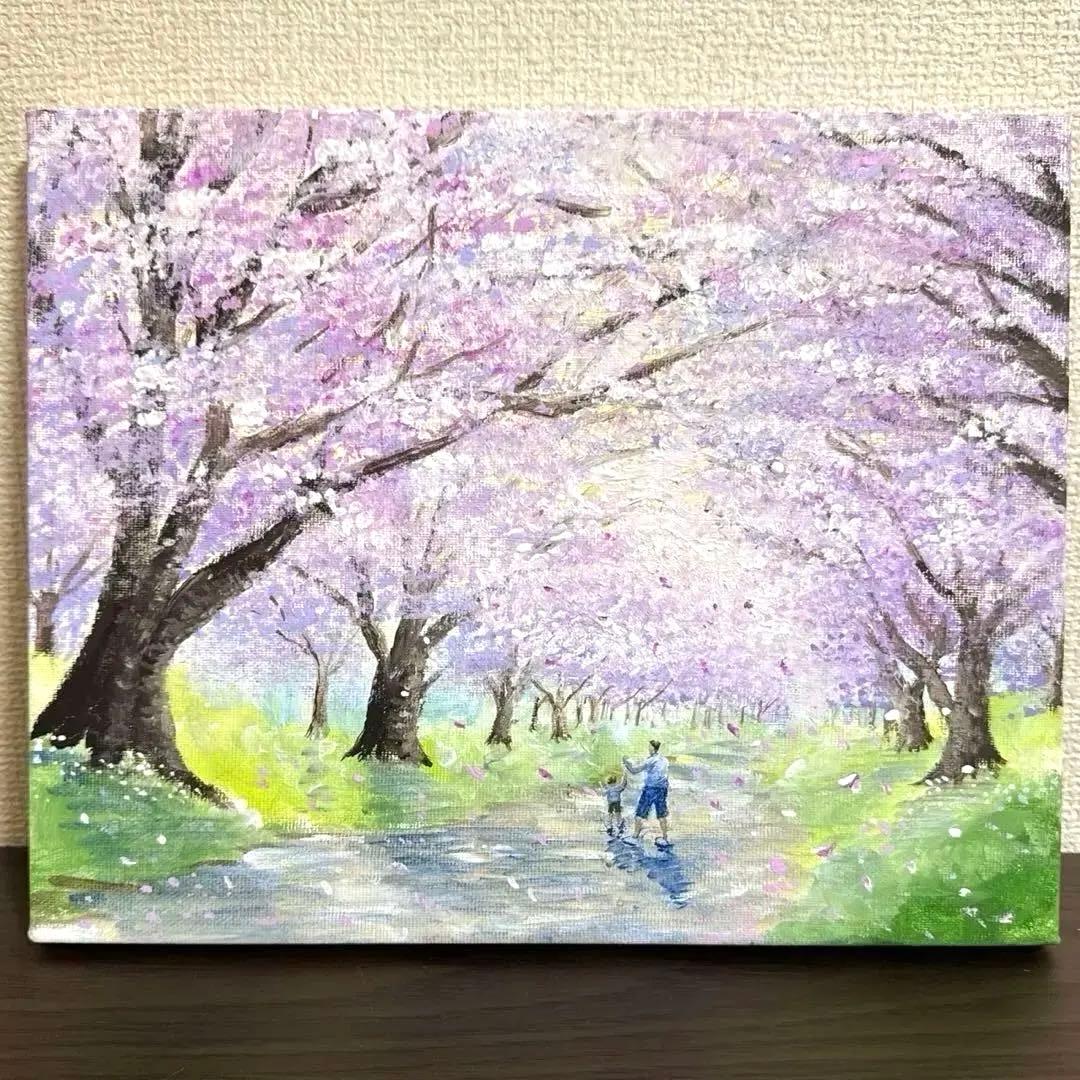 絵画 原画 風景画 肉筆 キャンバス F3 『輝く桜のトンネル』 - メルカリ