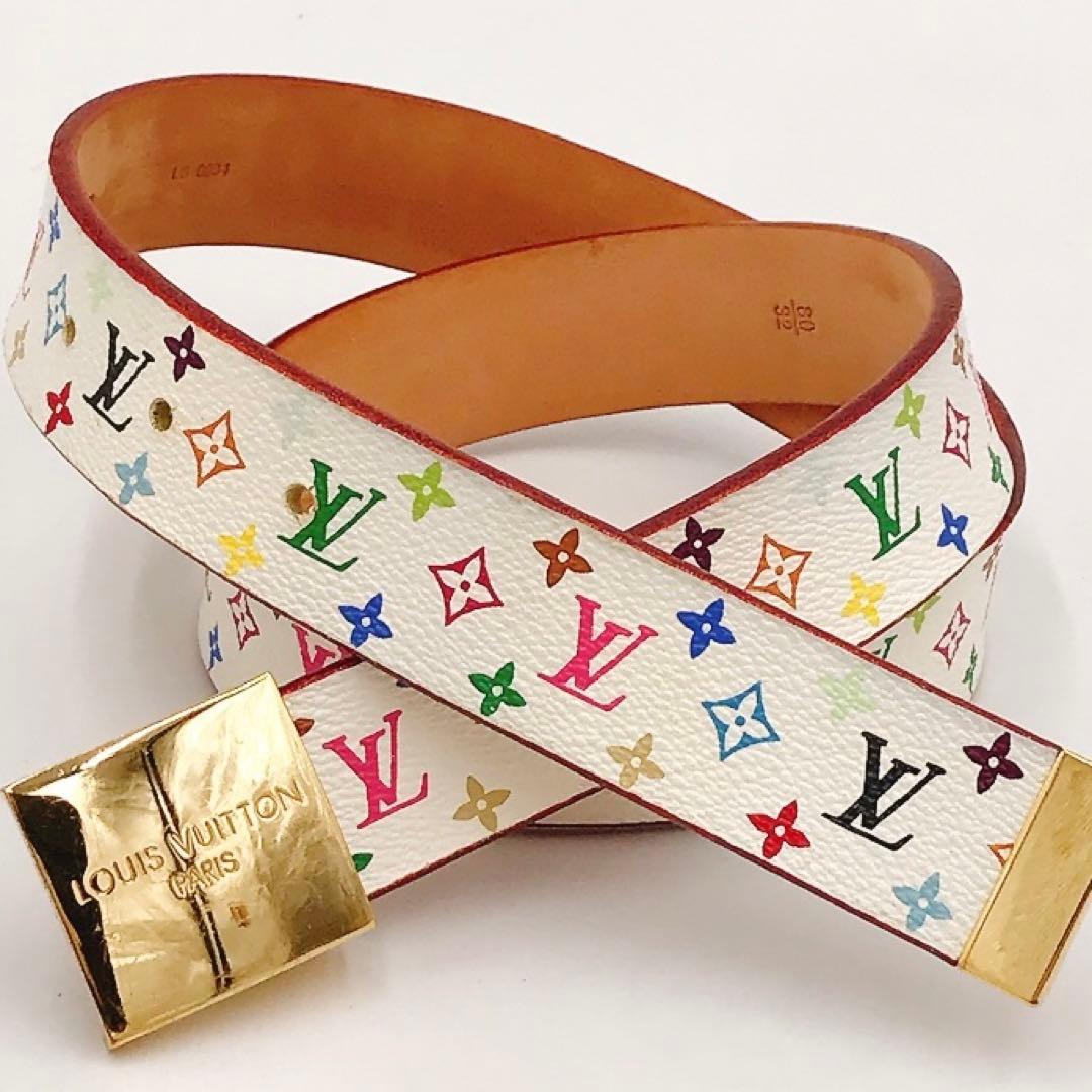 美品】ルイヴィトン ベルト 白 サンチュールキャレ モノグラム マルチ