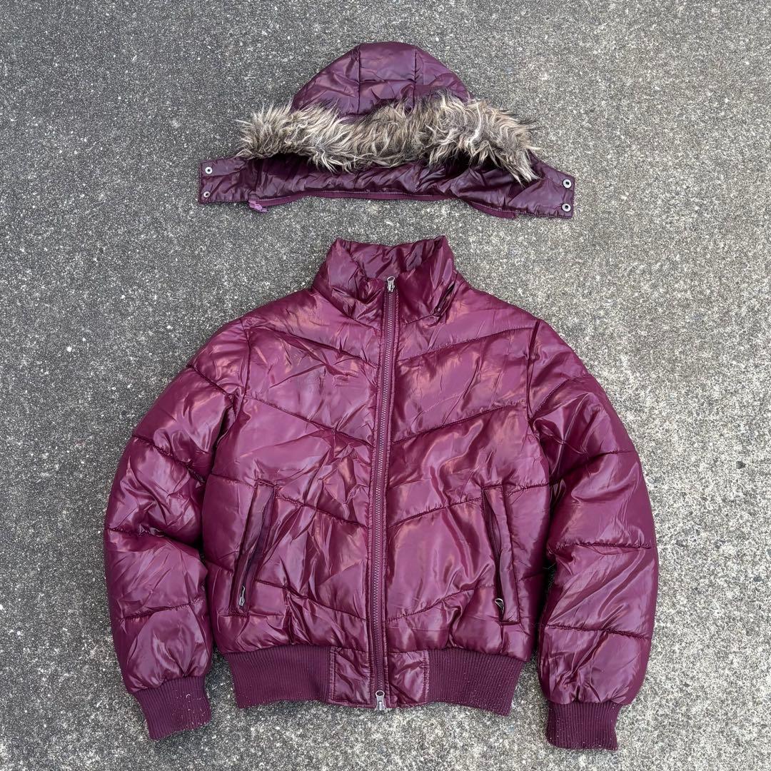 ファーダウン ワインレッド ダウンジャケット グランジ y2k 光沢 お兄