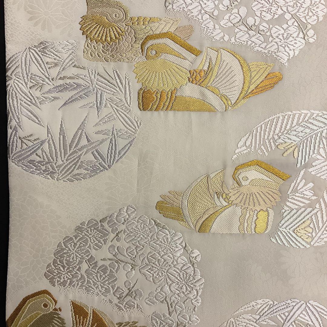 人間国宝 羽田登喜男作 落款印入り 叩き染二羽の鴛鴦訪問着と袋帯の