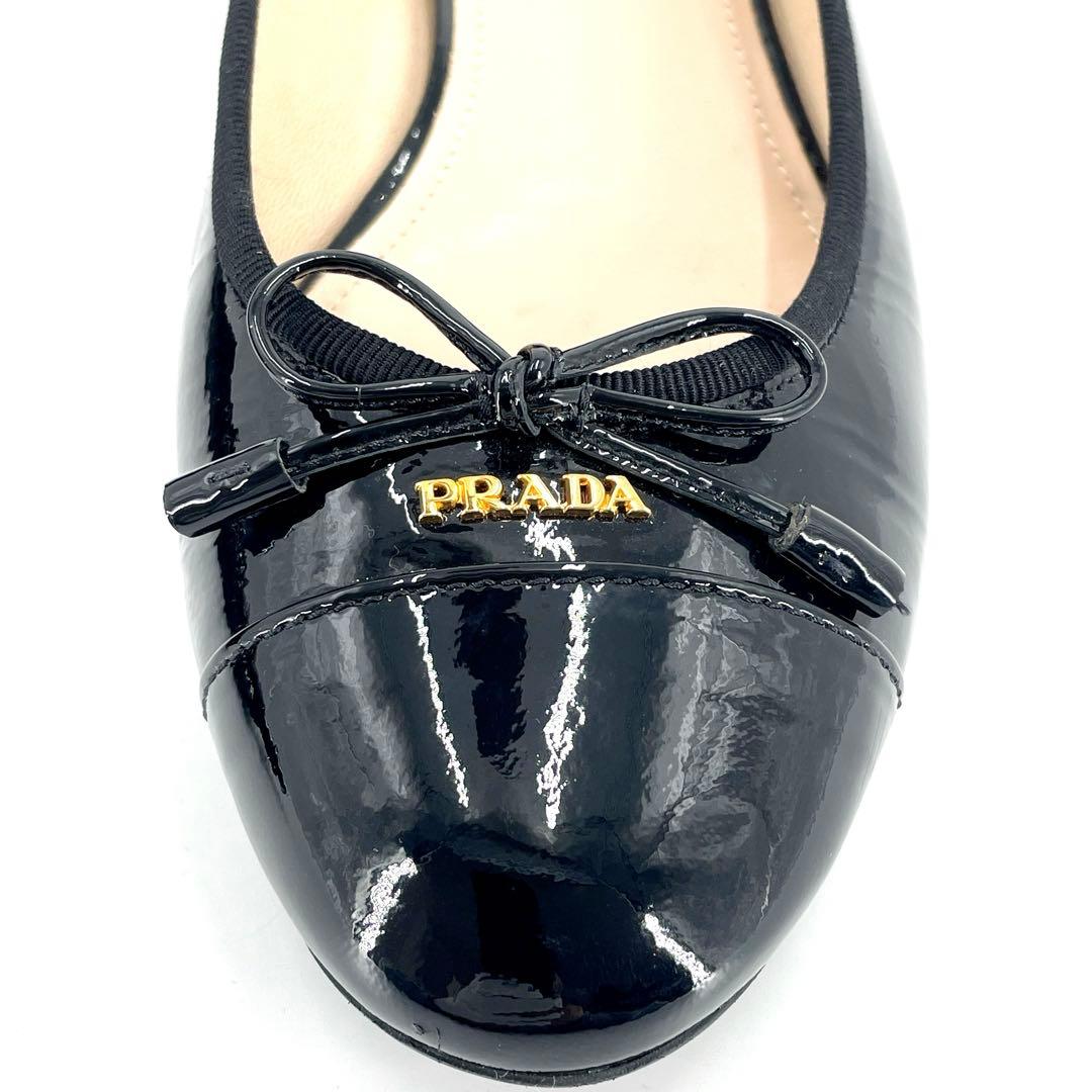 極美品 正規品 プラダ フラットシューズ バレリーナ リボン 24㎝相当