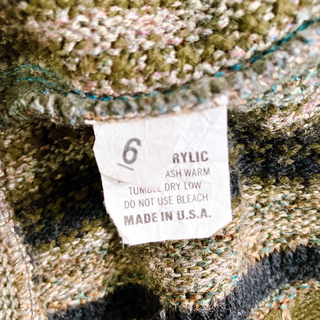 LAVANE USA製 アクリル 立体 総柄 3D デザインニット グリーン系