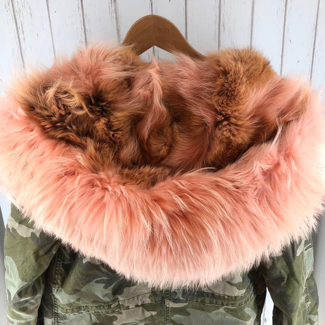 Mr&Mrs ITALY ミリタリーコート 迷彩柄 コーラルピンクファー フード