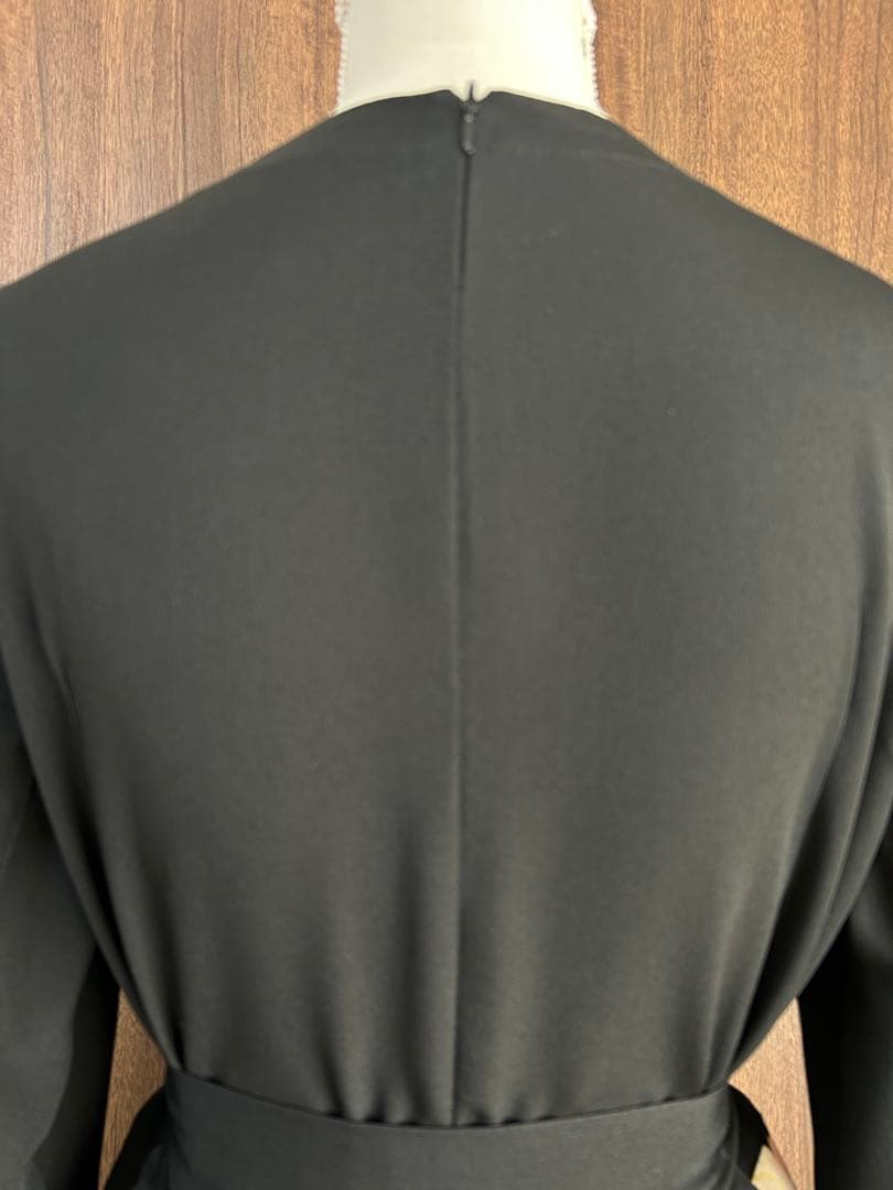 着物リメイク 黒留袖 正絹 ワンピース 花柄模様 ウエストリボン付き