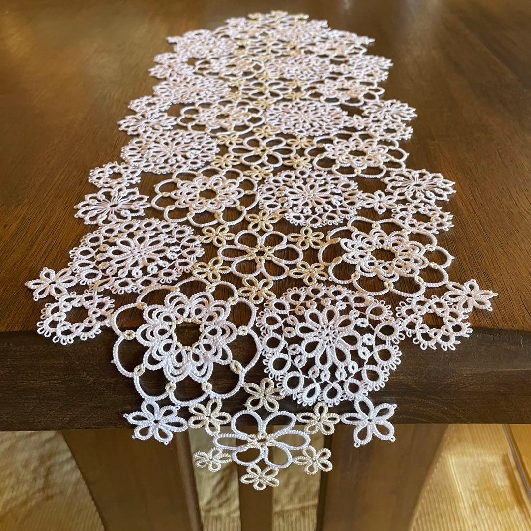 タティングレース ドイリー レース編み ハンドメイド 61.5×21cm - メルカリ