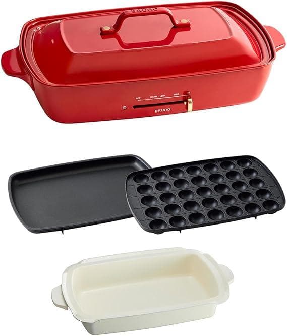 ホットプレート グランデサイズ 本体＆深鍋セット RED BRUNO/ブルーノ Amazon | BRUNO ホットプレート グランデサイズ (3種深鍋セット