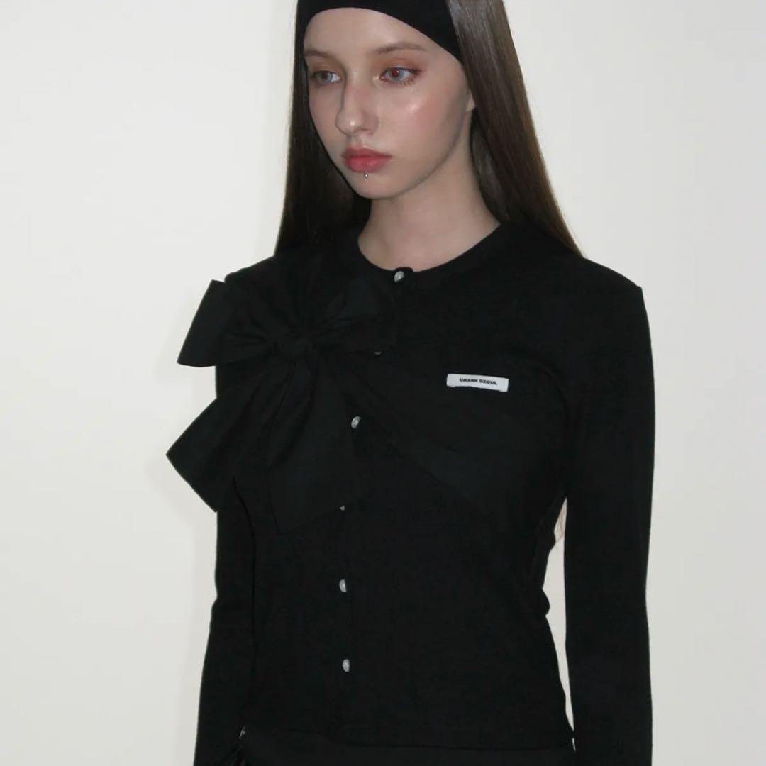 新品】CRANK リボン ニット カーディガン ブラック - メルカリ