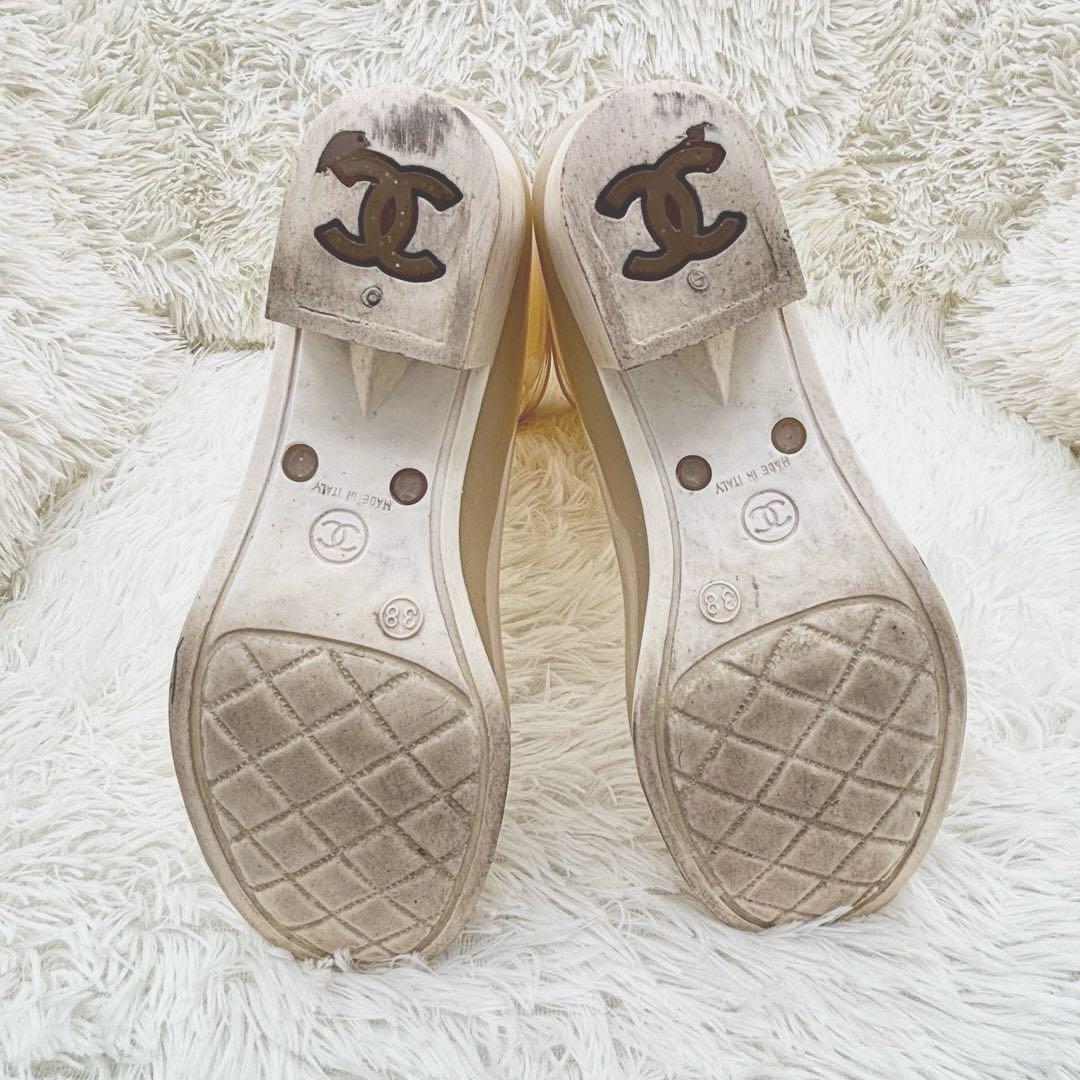 CHANEL レインブーツ カメリア ホワイト ココマーク シャネル 長靴 38