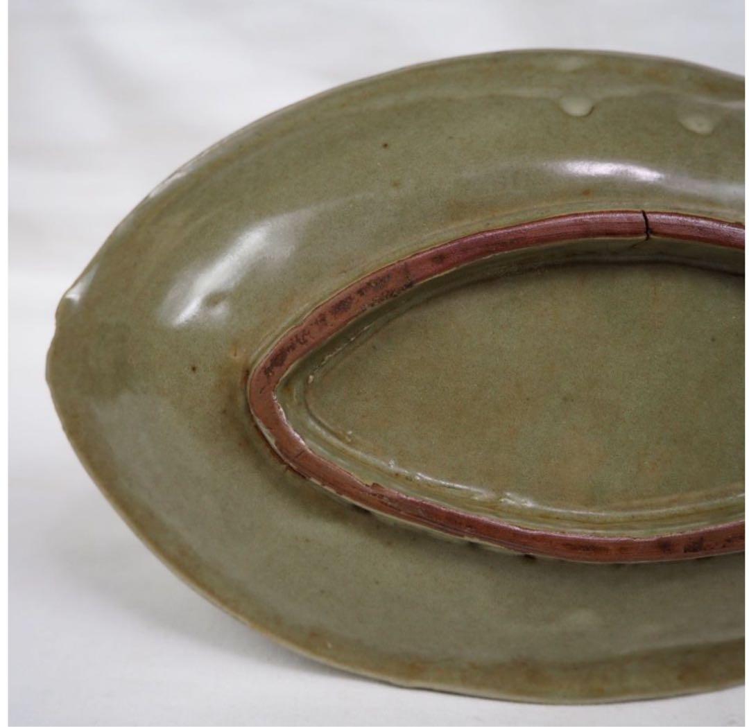 送料無料　【金富士】天龍寺青磁亀文皿　19×11.5ｃｍ　③