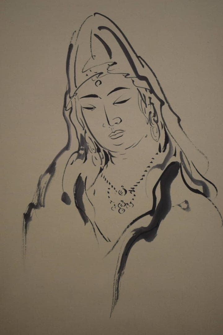 真作/萩原稲栄/白衣観音図/桐共箱付/布袋屋掛軸HI-629 - メルカリ