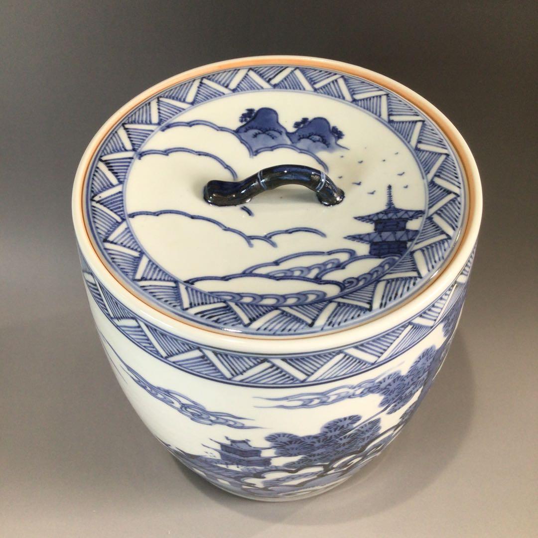 P625 水指 『膳所焼』『淡海ぜぜ 陽炎園造』『染付雲堂文』 共箱