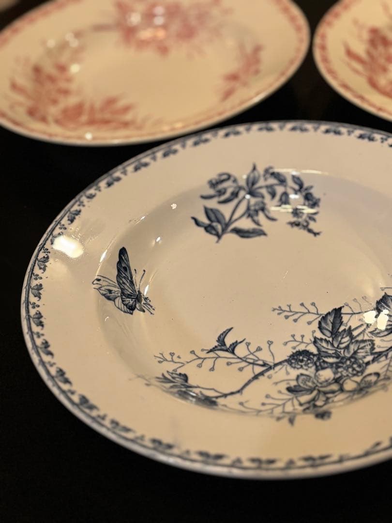 フランスアンティークプレート 3枚セット ラズベリー赤2枚・ラズベリー