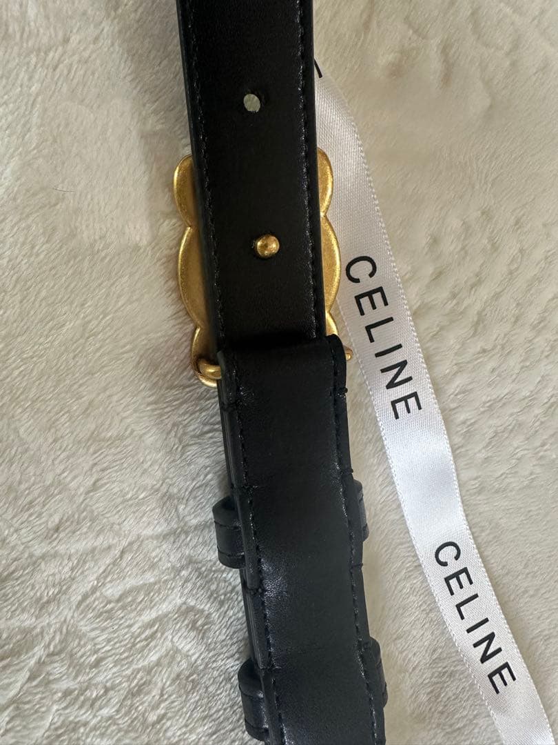 CELINE ブラックレザー ベルト ゴールドバックル 90 - メルカリ