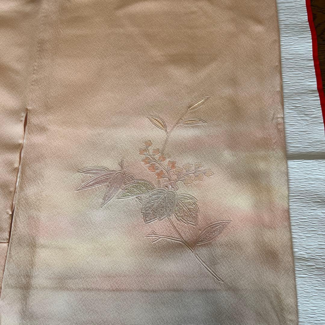 翠山刺繍】蘇州刺繍の訪問着 雪輪 竹 桐 薄いピンクオレンジ暈し