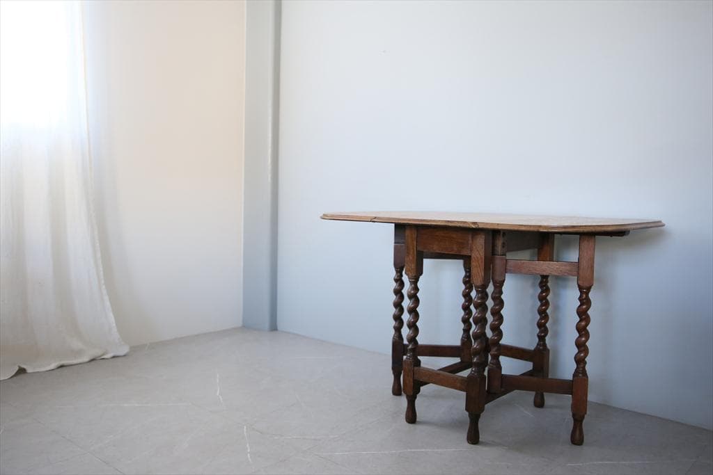 英国アンティーク木製ゲートレッグテーブル/ダイニング机バタフライ(92