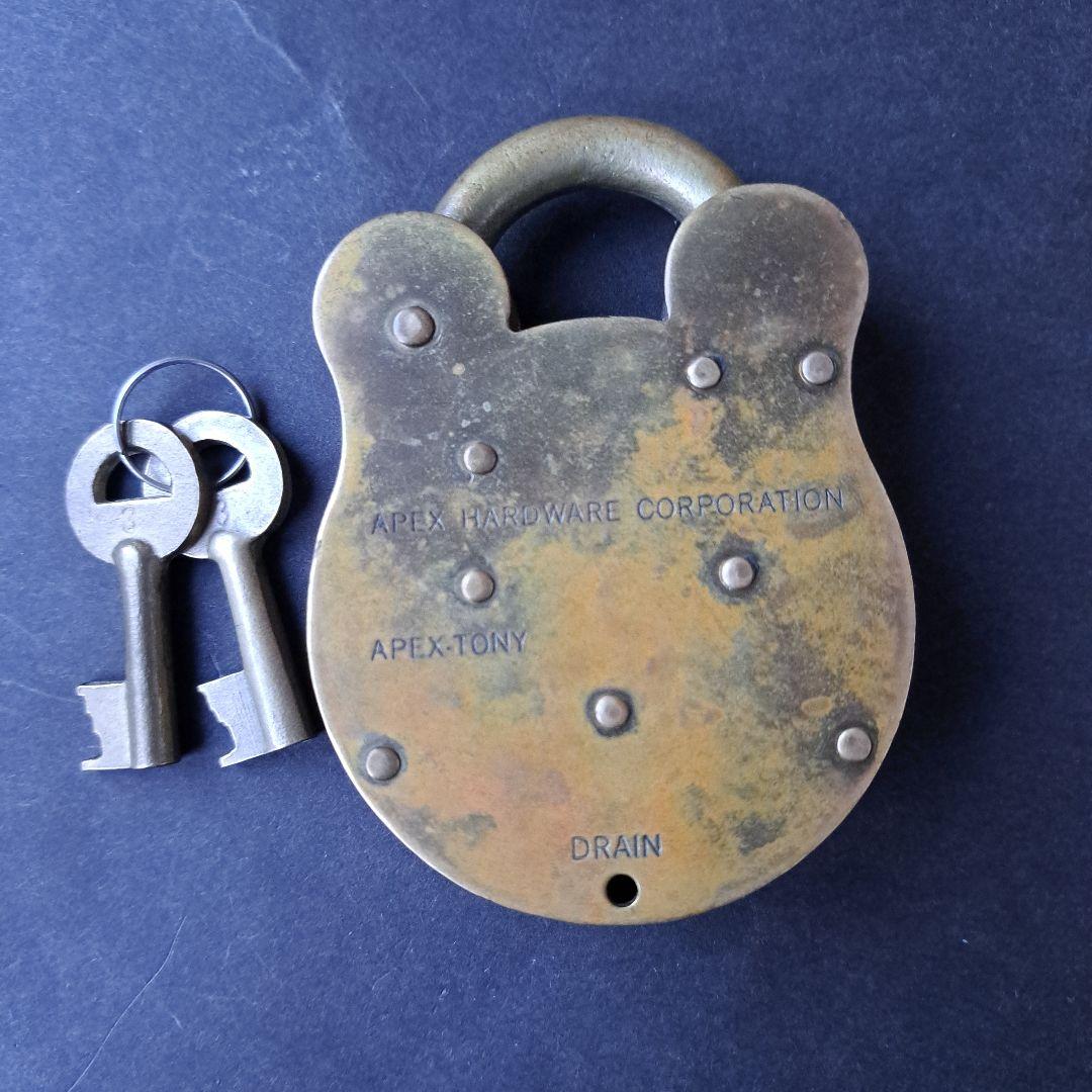 アンティーク パドロック 真鍮製 クマ型 南京錠 ヴィンテージ 錠前