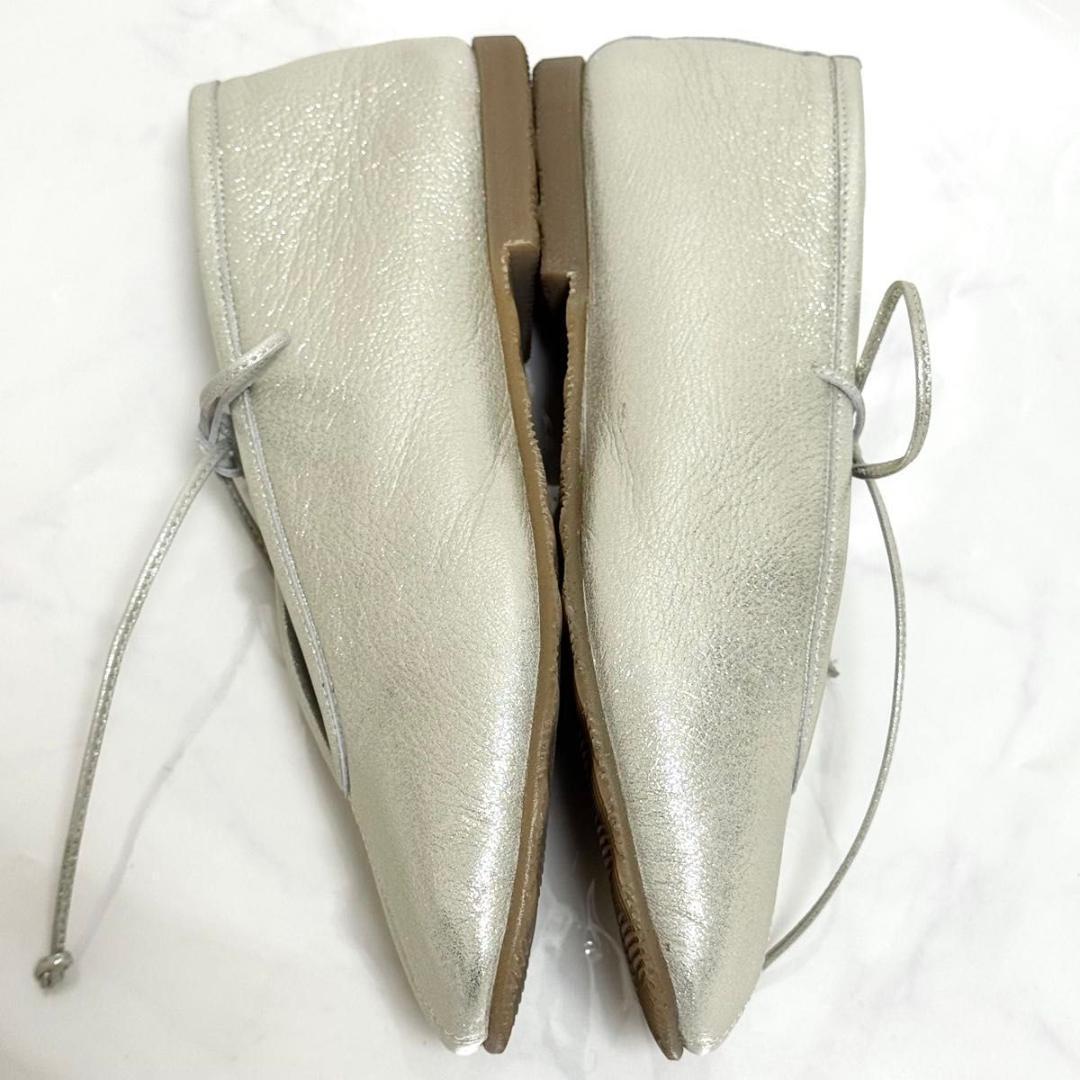 美品 SUI レースアップ バレエシューズ フラット シルバー 23 お呼ばれ