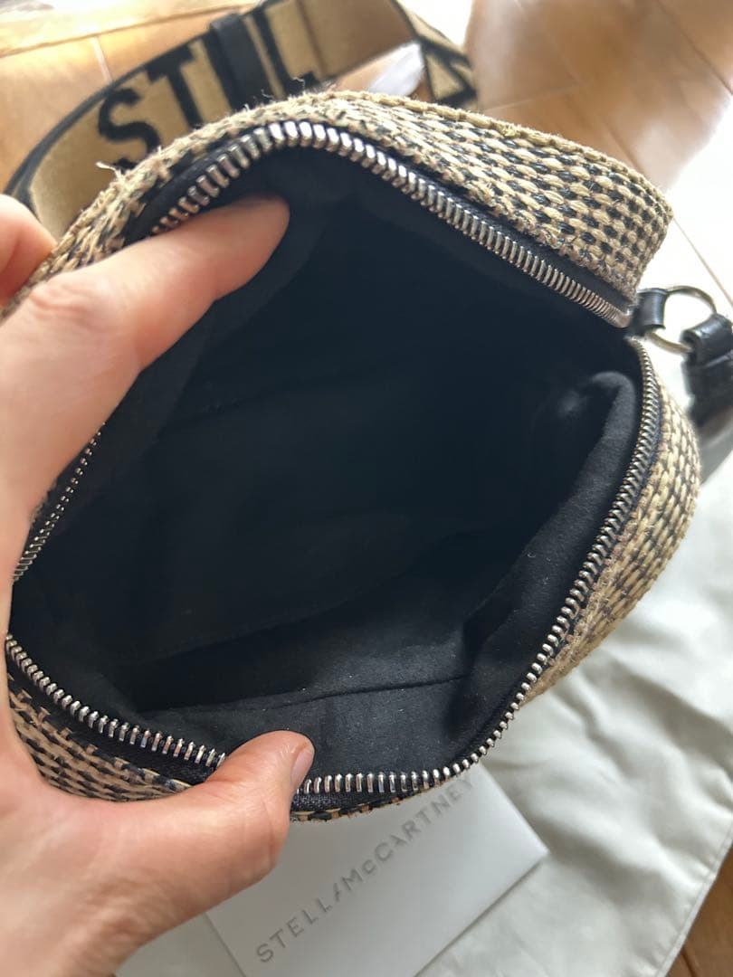 ステラマッカートニー ショルダーバッグ ラフィア風 ストライプ カメラ