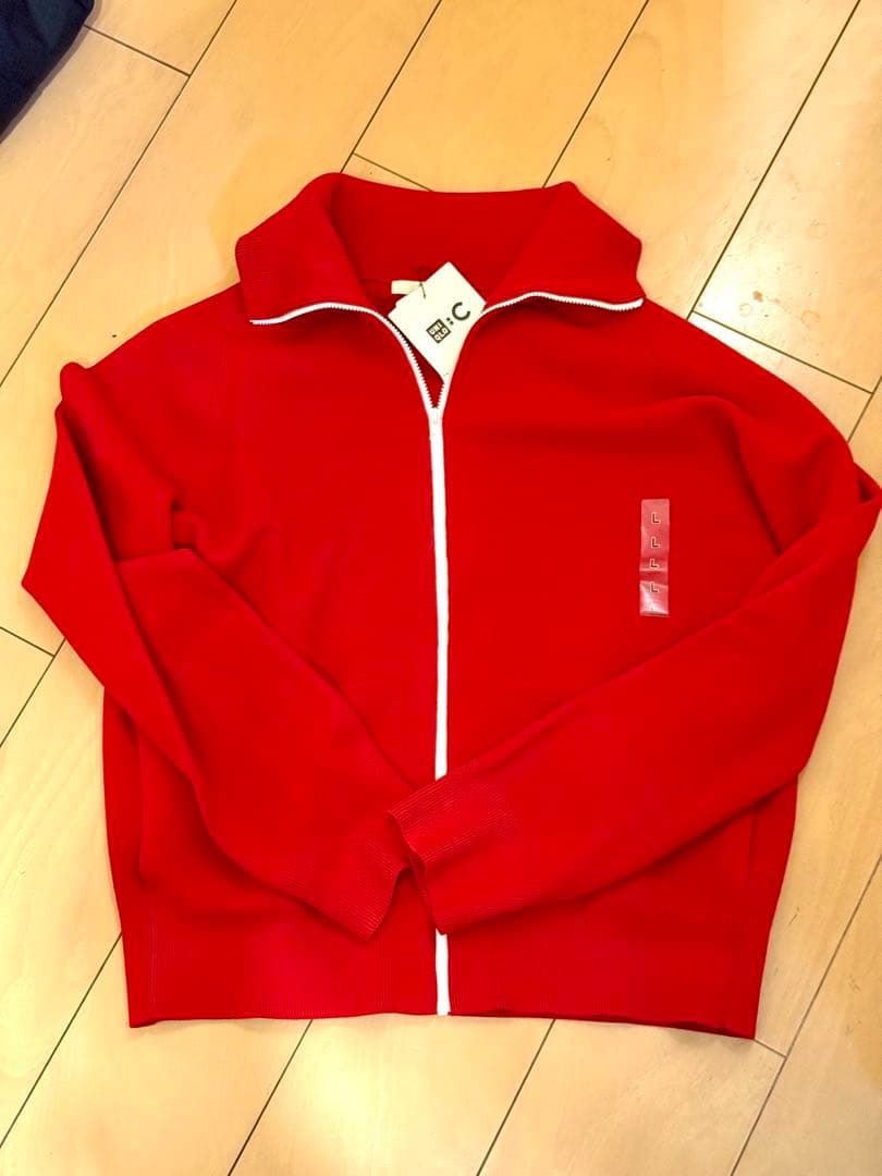 即発送可能 Lサイズ ユニクロC ミラノリブフルジップカーディガン 赤