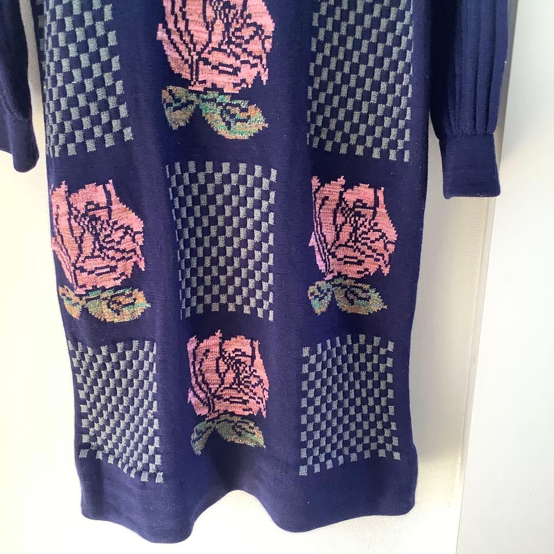 斎藤都世子 花柄 ニット ワンピース ネイビー - メルカリ