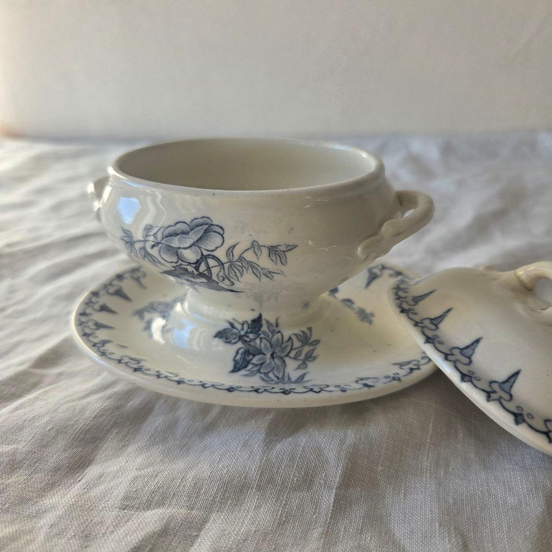 フランス　アンティーク　ムタディエ　FLORE　難あり アンティーク コンポティエ FLORA フランス クレイユモントロー製