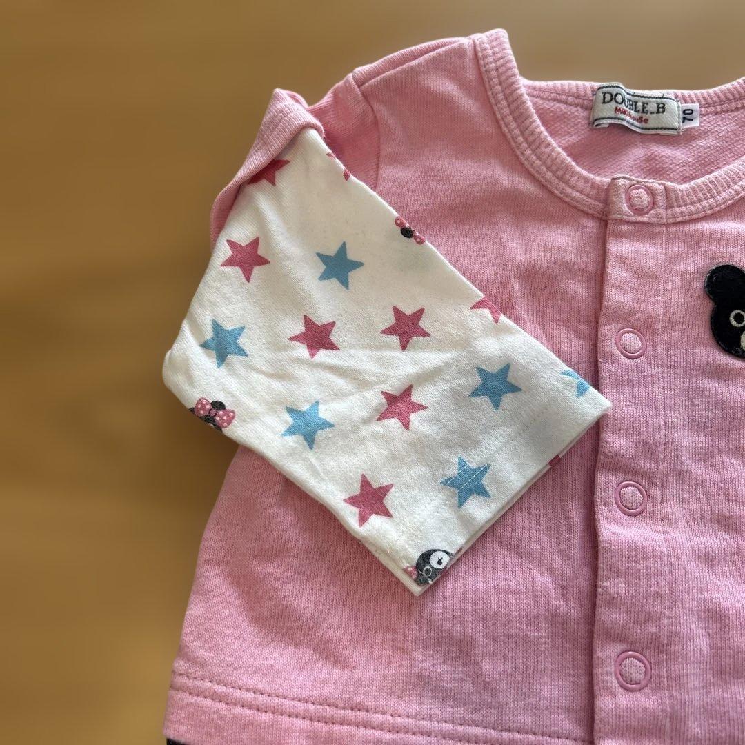 DOUBLE.B ロンパース 70㎝ ピンク/デニム 重ね着風 ミキハウス - メルカリ