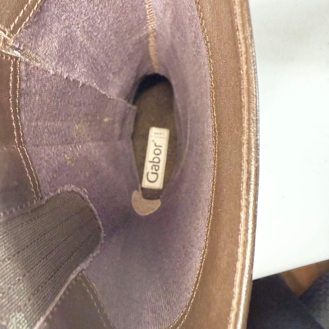 美品】Gabor ガボール ロングブーツ 本革サイドジップ スクエアトゥ 茶