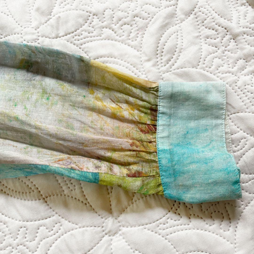 現行 レリアン ブラウス 11号 シアー素材 バンドカラー パッチワーク風