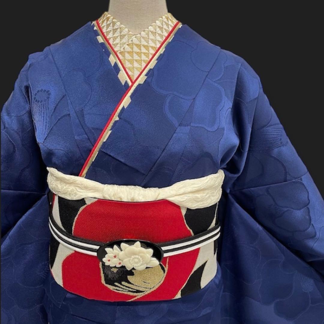 新品 洗える振袖 和風館 【無地 椿 ネイビー】丹後ちりめん☆卒業式の