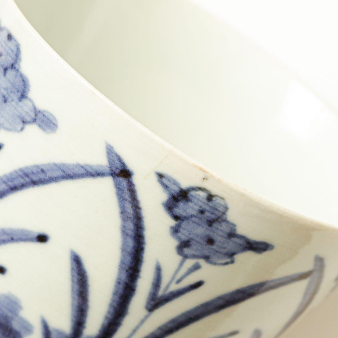 古伊万里 伊万里 江戸 中期 花文様 菖蒲 水仙 大きな!! 蕎麦猪口 染付