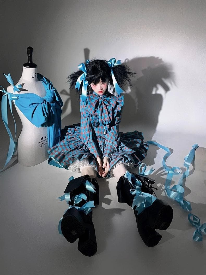 即納」CATCOCOONクラシカルドール 長袖 セットアップ 青チェック