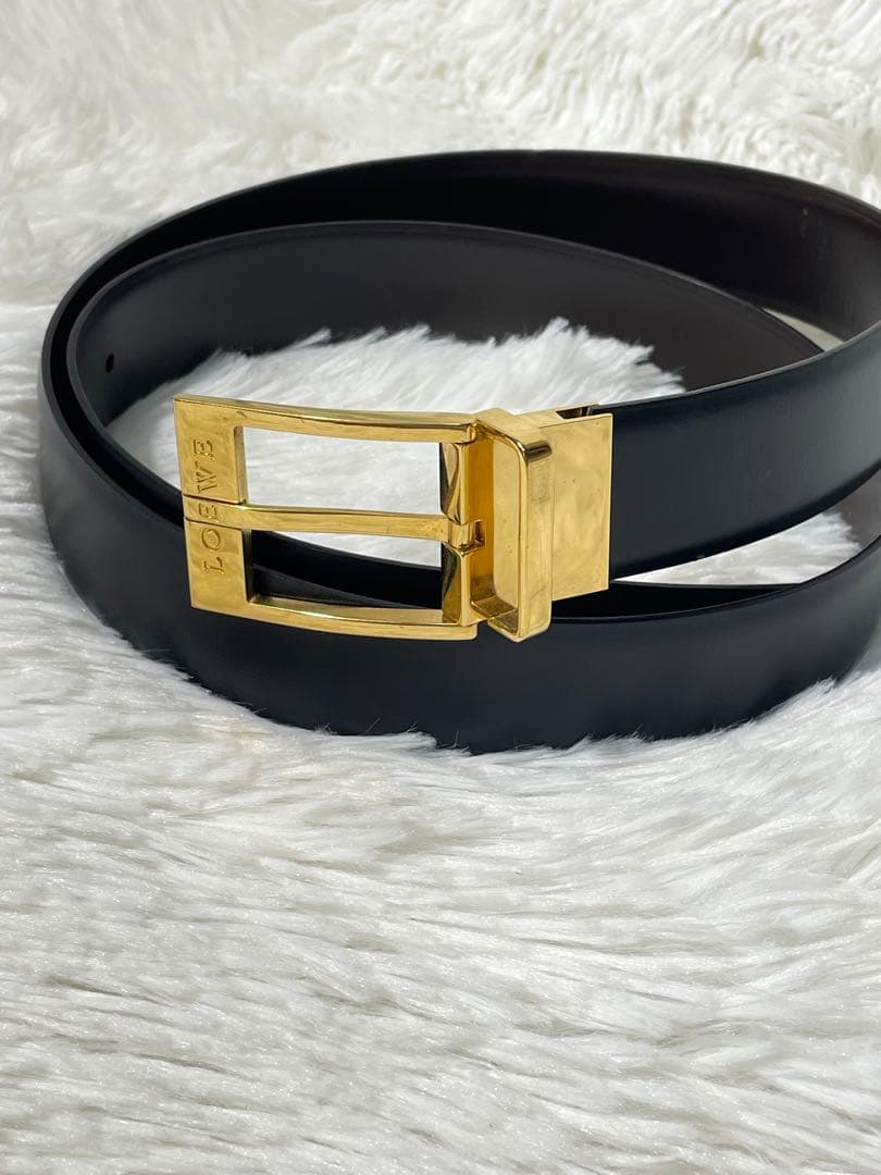 LOEWE ロエベ 本革 レザーベルト ブラック ゴールドバックル ユニ
