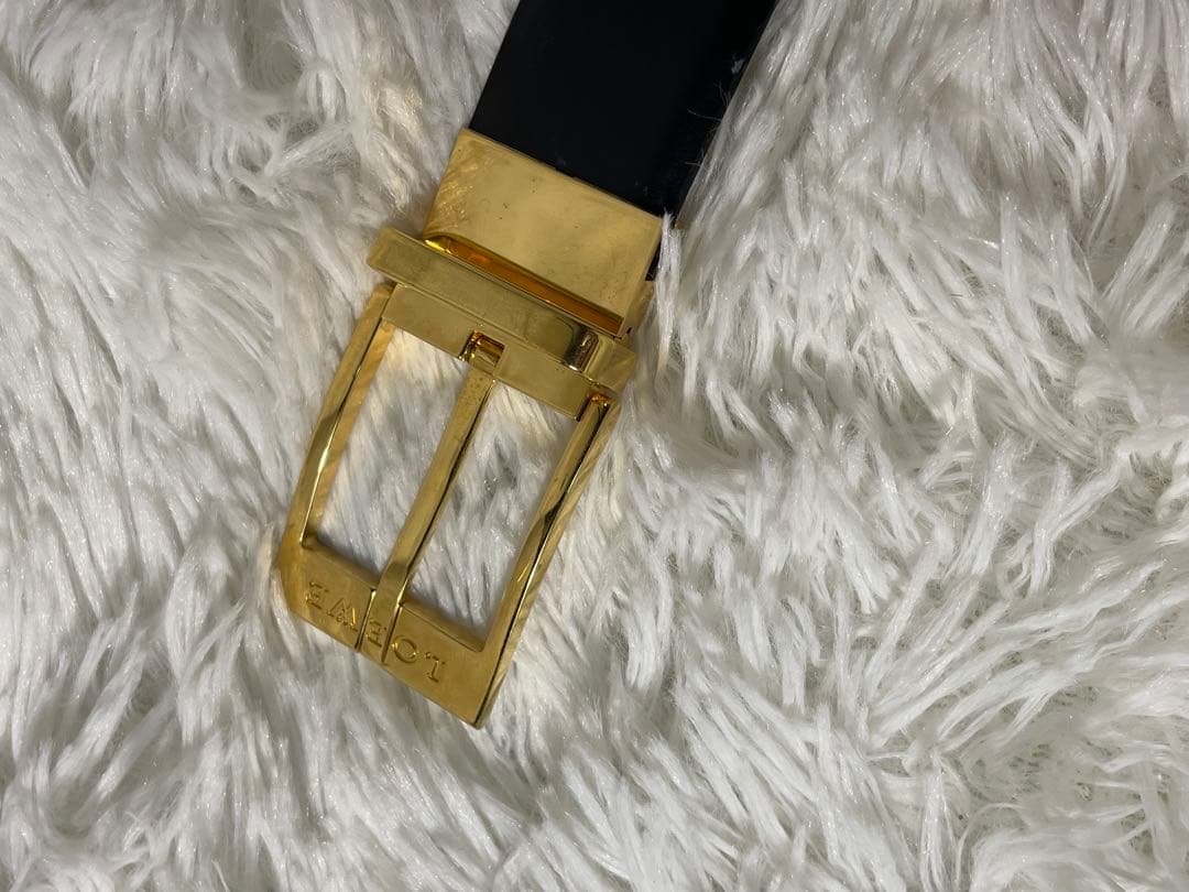 LOEWE ロエベ 本革 レザーベルト ブラック ゴールドバックル ユニ