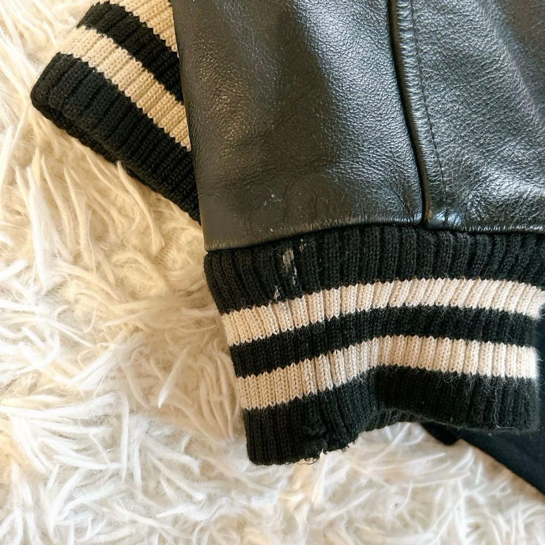 ビームス スタジャン スカル 袖レザー キルティング 牛革 切り替え