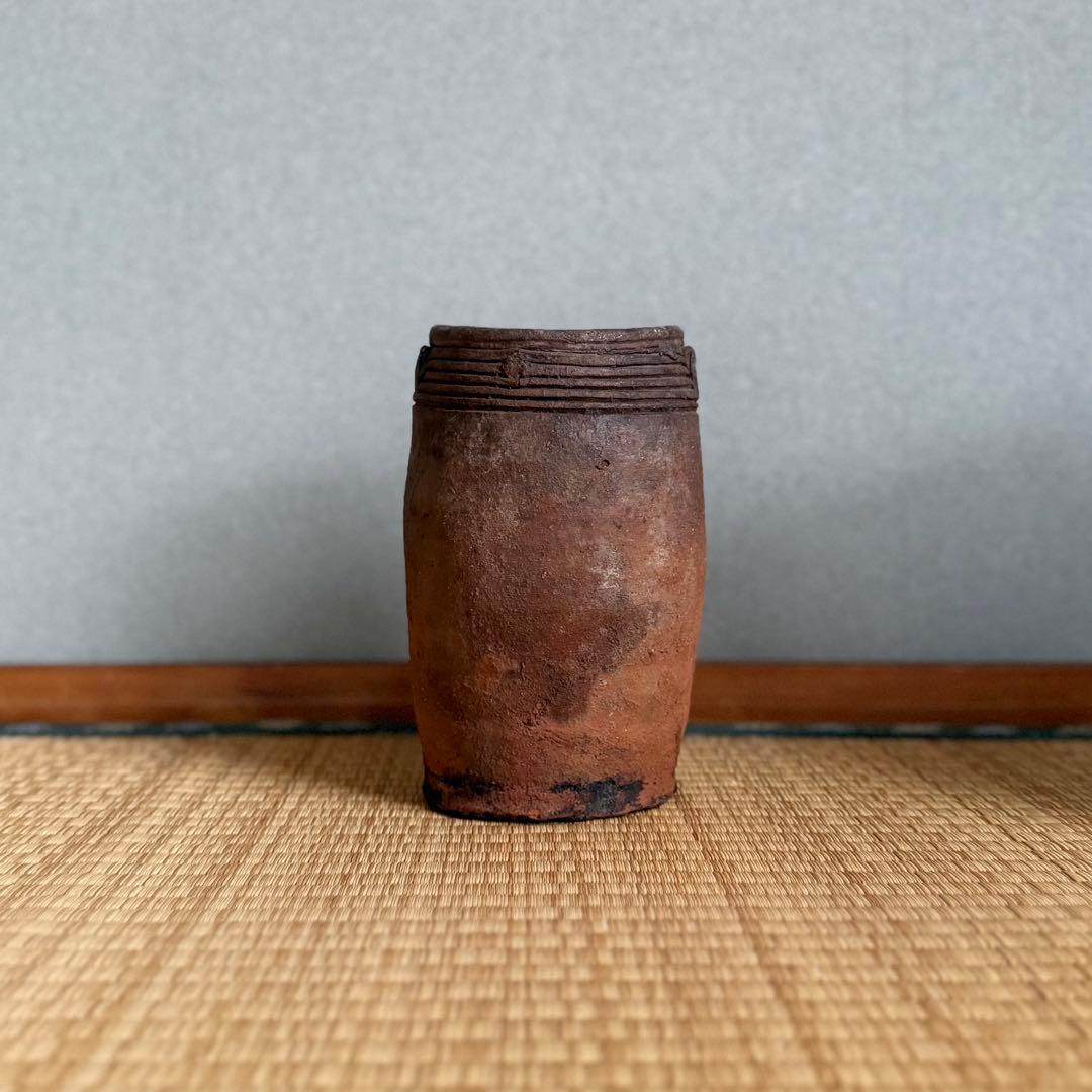 南蛮 能野焼 筒花入 旅枕 壺 江戸時代 種子島焼 南蛮焼 古薩摩 古美術