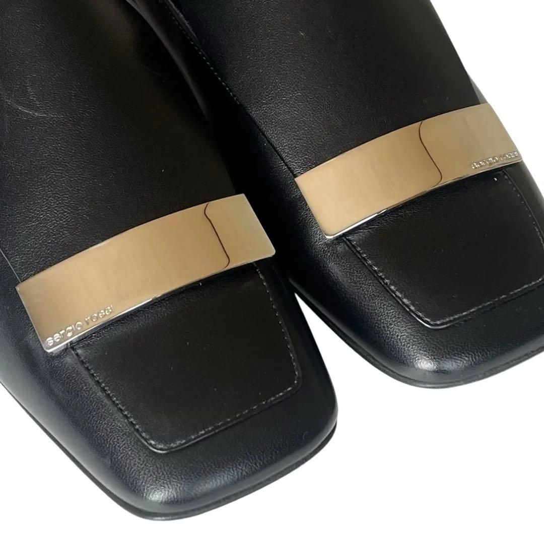 極美品 セルジオロッシ 37 SR1 ロゴプレート ローファー スリッポン 黒