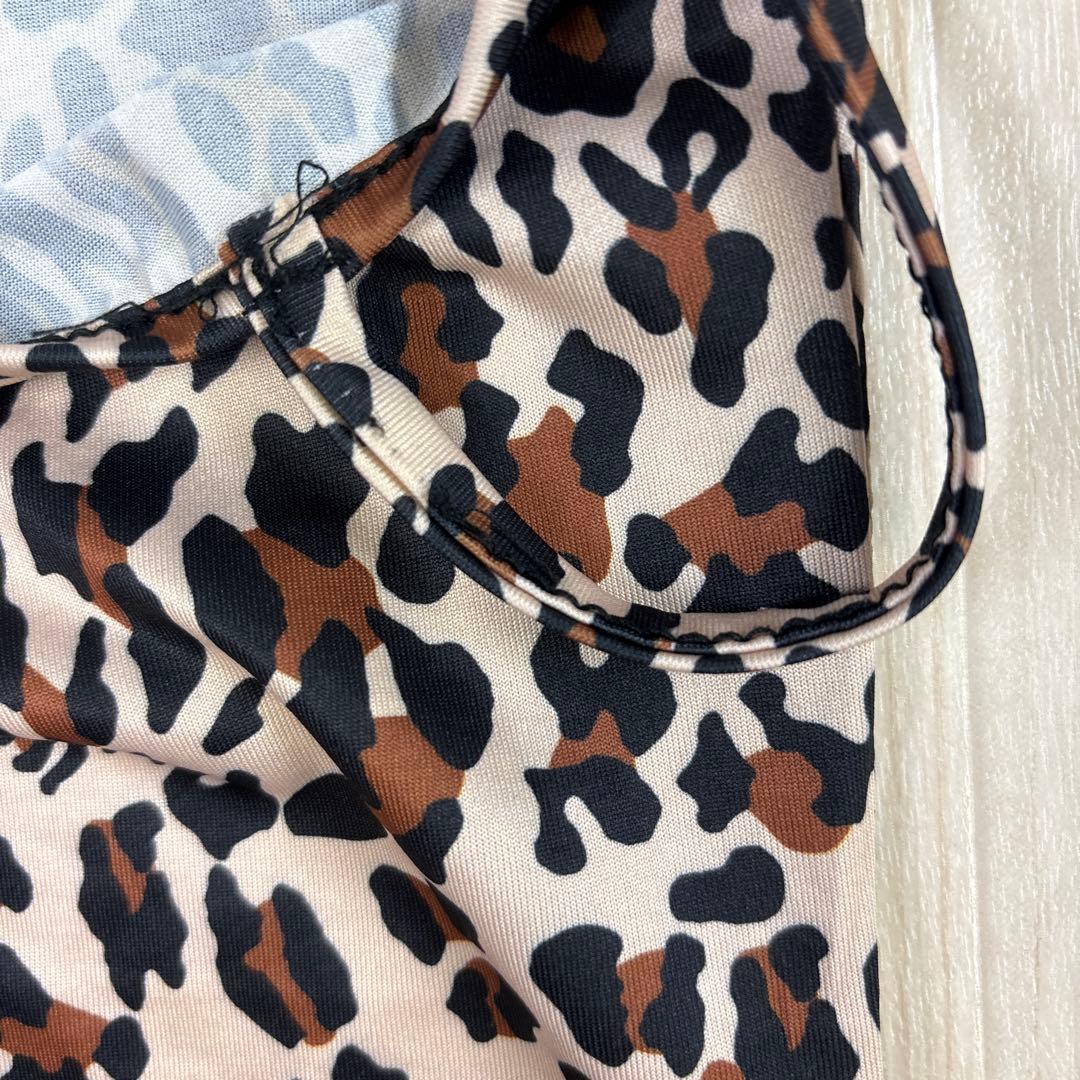 ヒョウ柄キャミソール ピンクレース付き y2k 平成ギャル 古着女子