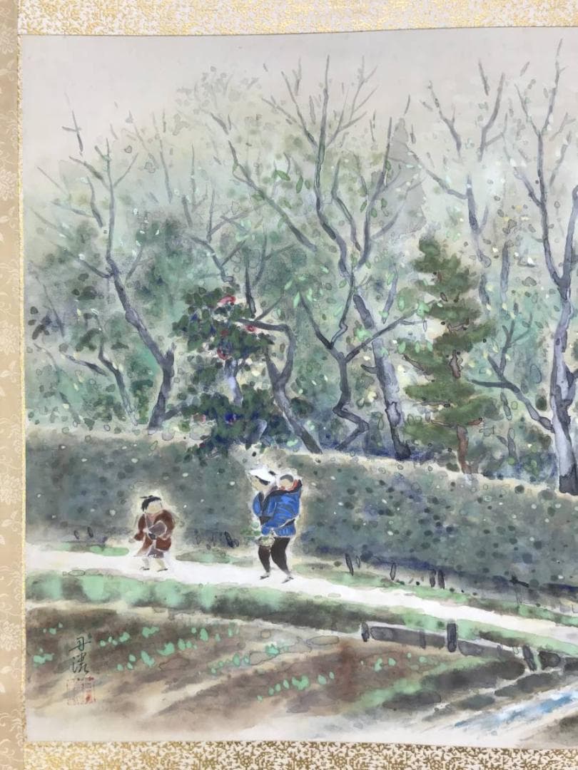 作者不詳/早春佳趣図/人物図/横物/山水図/掛軸/名家伝来/AD-