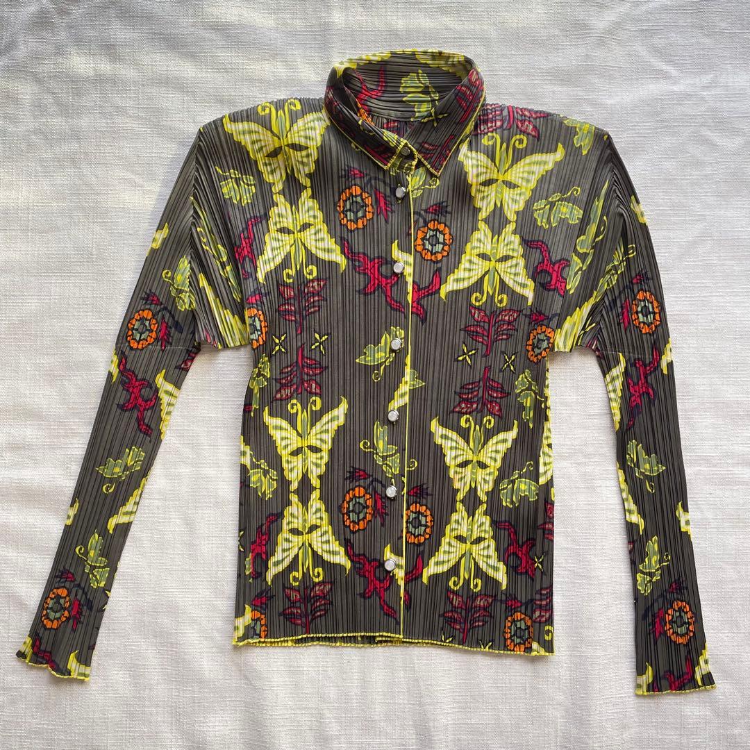 pleats please 蝶柄 長袖シャツ サイズ3 - メルカリ