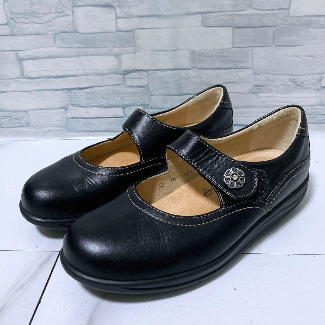 極美品 フィンコンフォート コンフォートシューズ ベルクロ 本革 黒